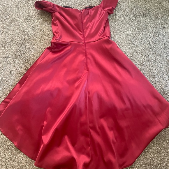 Size 3 Red Satin Off the Shoulder Dress - Picture 5 of 5